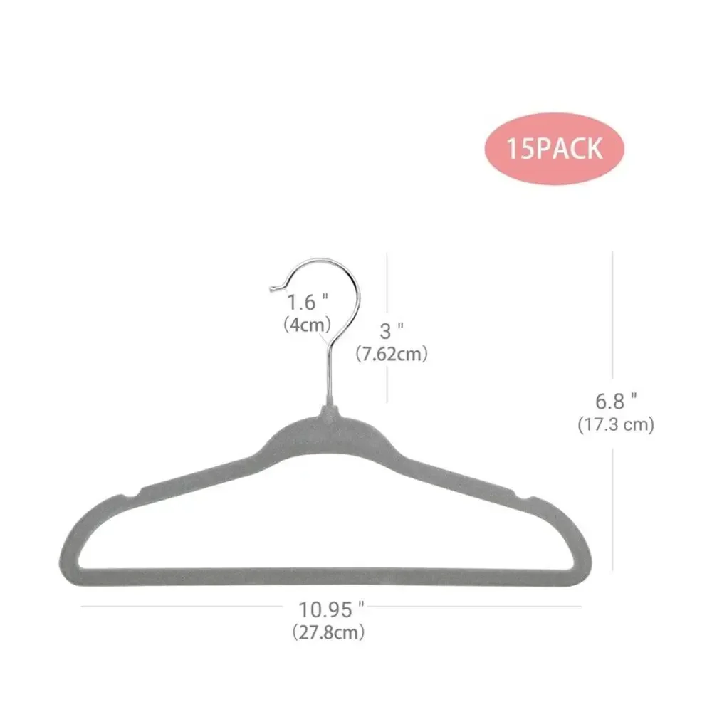 15 Pack Velvet Clothing Hangers, Grey, Non-Slip,Space Saving, Baby